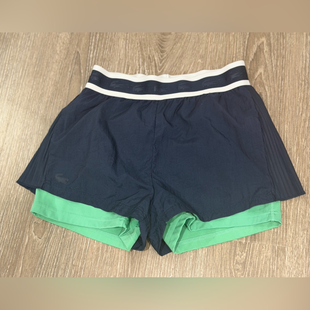 Women’s Lacoste Sport Light Nylon Athletic Shorts in Navy and Green size Medium